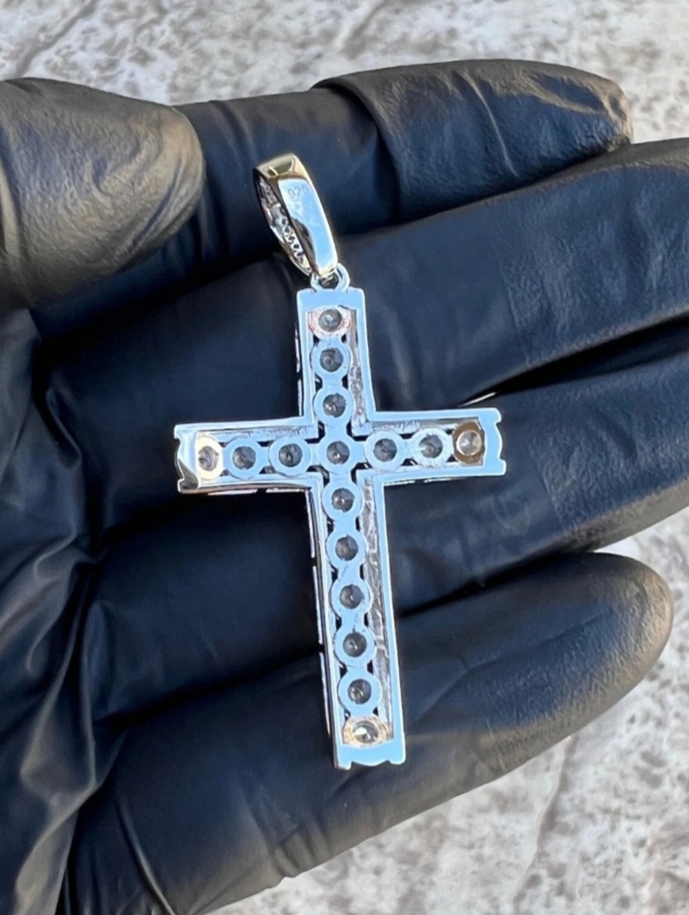 Iced Channel Set VVS1 Mossinite Tennis Cross Pendant / Real 925 Silver NEW - Picture 3 of 9